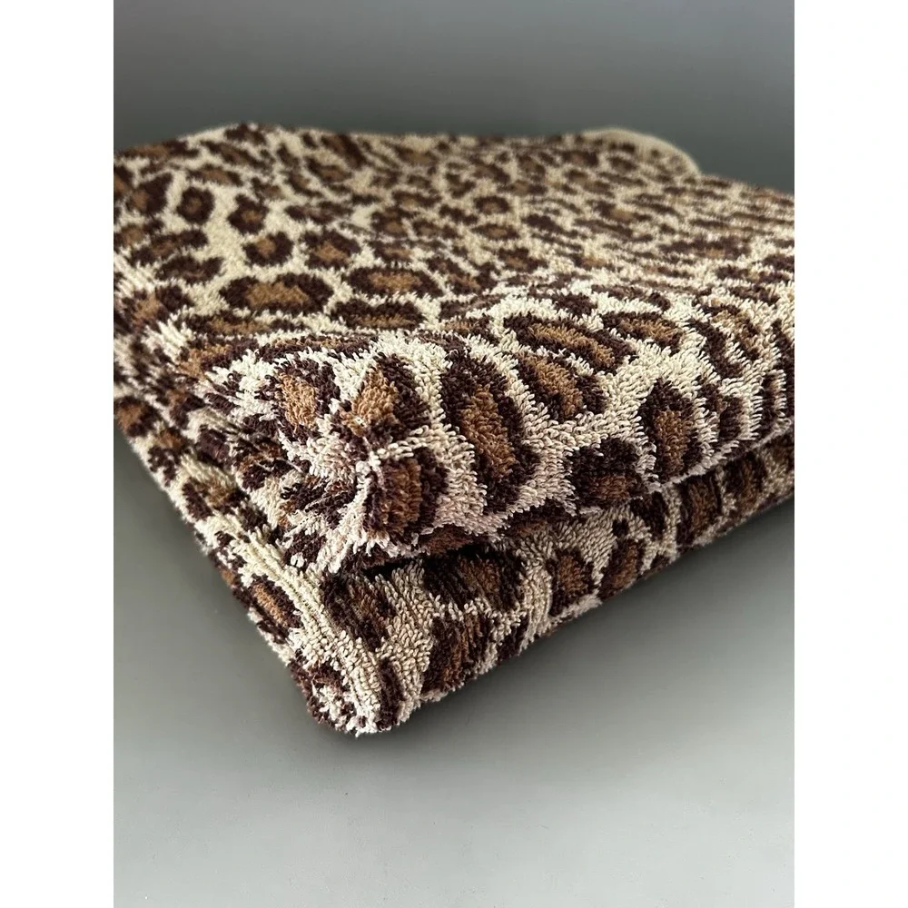 2 Vtg Ralph Lauren Aragon Leopard Print Bath Towel Cheetah USA 27x51